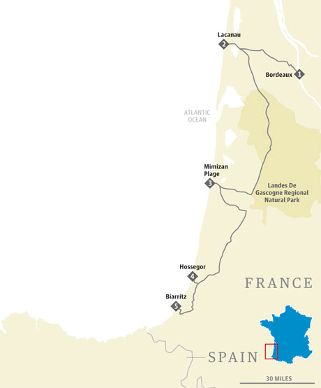 Bordeaux to Biarritz map