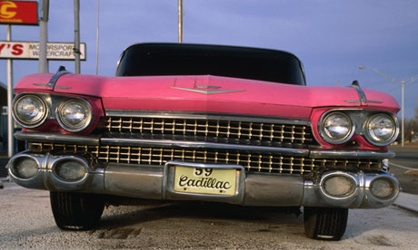 Route 66, pink Cadellac at restaurant, Ann's Chicken Fry House, Oklahoma City.