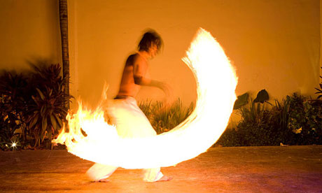 Fire Dancers putting in Playa Del Carmen Mexico. Image shot 2008. Exact date unknown.