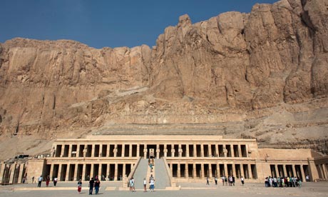 Foreign tourists at Hatshepsut Temple, in Luxor, Egypt 