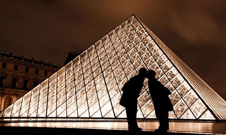 The kiss at the Louvre in Paris, France.