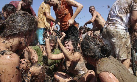 Young people at a grape harvest in Spain