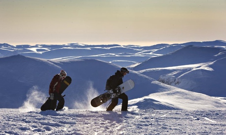 Snow boarders  at the summit of Cairngorm Mountain