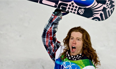 Shaun White celebrates after his first run in the men's halfpipe competition at Vancouver 2010