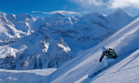 Skiing on the eastern slopes of the Schilthorn, Switzerland