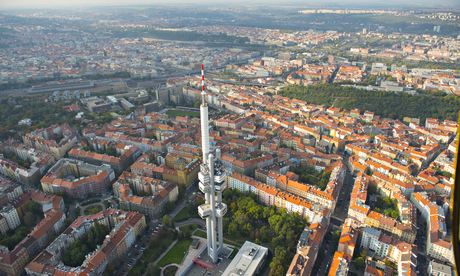 Prague. Aerial view of the Zizkov Television Tower