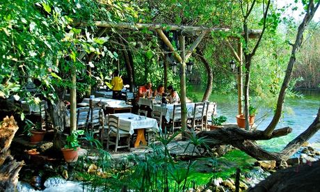 A rustic restaurant on the banks of the Azmak river near Akyaka