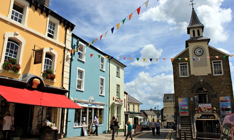 Old town hall and shops in Narberth, Pembrokeshire, Wales