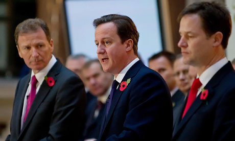 Gus O'Donnell, David Cameron and Nick Clegg 