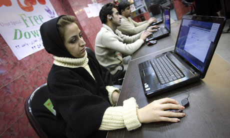 Iranians work in an Internet cafe in Tehran. President Obama authorised cyber-attacks on the country's nuclear programme. Photograph: KeystoneUSA-ZUMA, Rex Features