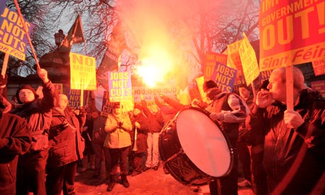 Protests in Dublin at austerity measures