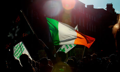 Protestors outside Government Buildings in Dublin