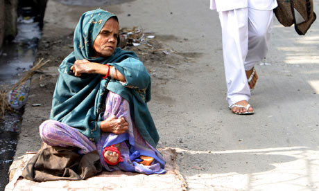 A Indian woman suffering from leprosy