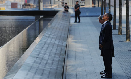 George W. Bush and President Barack Obama visit the 9/11 memorial 