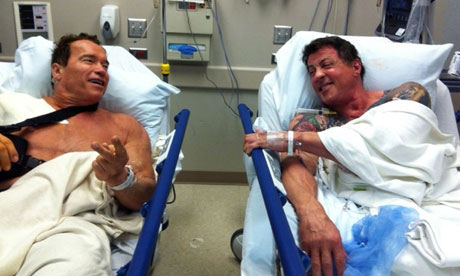 Schwarzenegger and Sylvester Stallone meeting in hospital while awaiting shoulder operations