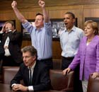 David Cameron, Barack Obama, Angela Merkel and other g8 leaders watch the campions league final