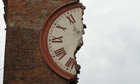 The clock tower which collapsed following an earthquake in Finale Emila
