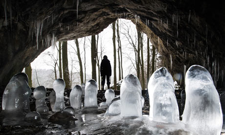 Ice stalagmites in Oswald Cave near Muggendorf, Germany