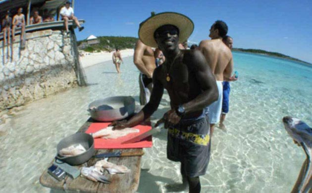 Preparing fish for dinner in the Bahamas