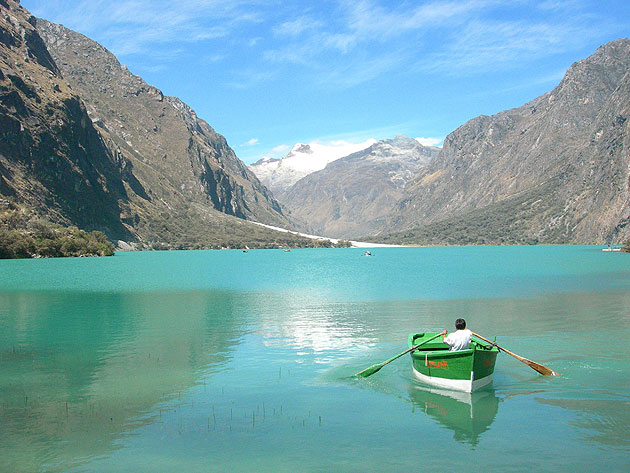 Man rowing boat in Huaraz, Peru