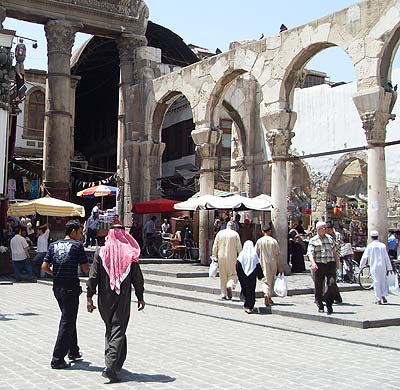 Roman columns and arches in the Damascus souk