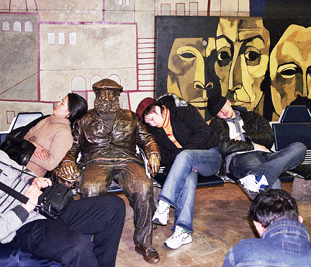 Passengers asleep, Barajas Airport, Madrid