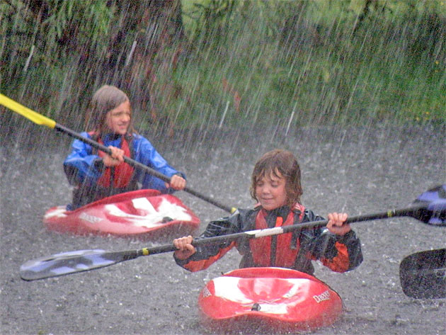 Canoeists in the rain