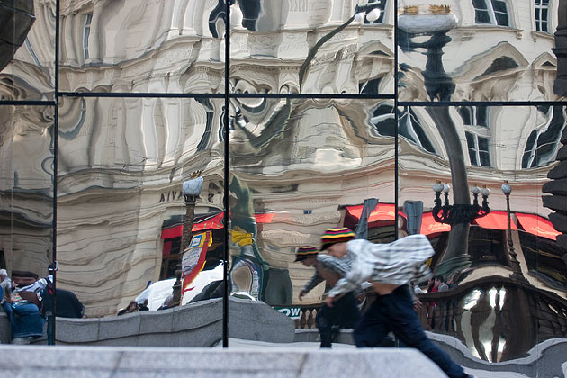 Skateboarding in central Prague