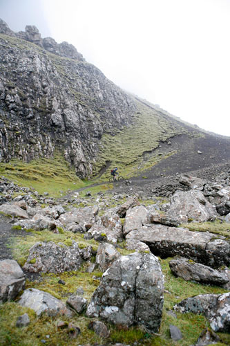 Riding a scree slope
