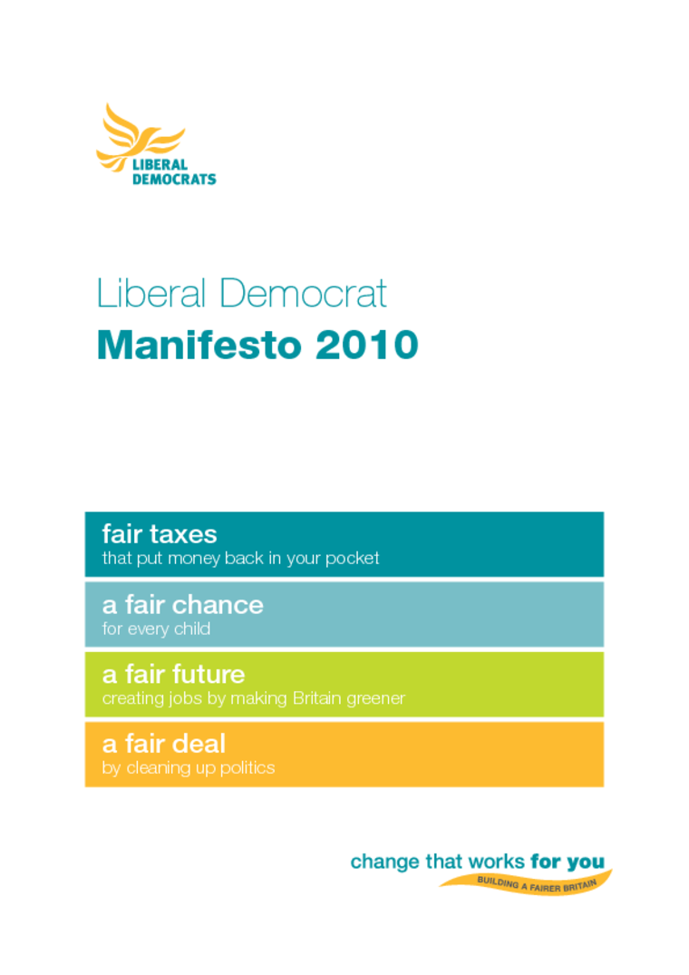 Lib Dem manifesto 2010 annotated policy guide Politics