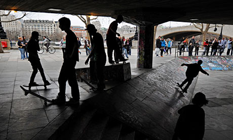 The Undercroft beneath the Queen Elizabeth Hall on London's Southbank being used by skateboarders