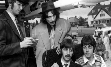 The Beatles on the Magical Mystery Tour bus