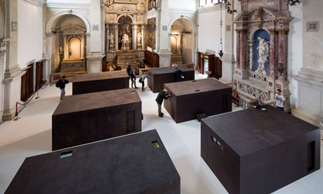 A wide shot of Ai Weiwei's sacred, inside the church of Sant'Antonin in Venice.