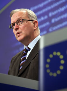 Olli Rehn, vice-president of the EC, at press conference in Brussels on 13 February 2012.