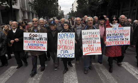 Greek pensioners march in Athens, 14 February 2012.