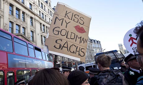 Occupy anti-banking demonstration - Goldman Sachs sign