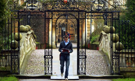 A student outside Clare College, Cambridge. Photograph: PA/Andrew Parsons