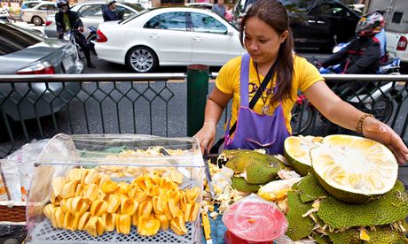 Jackfruit is sold cook on Bangkok street, Thailand.