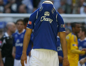 James Vaughan stands dejected after Everton lost the FA Cup final to Chelsea