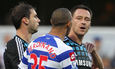 The Chelsea captain John Terry speaking with QPR's Anton Ferdinand 