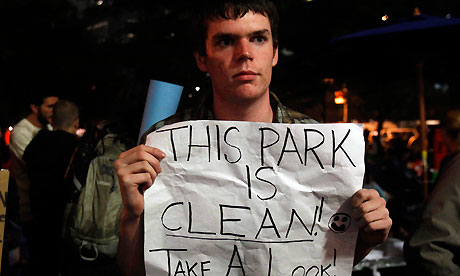 An Occupy Wall Street campaign demonstrator stands in Zuccotti Park, New York
