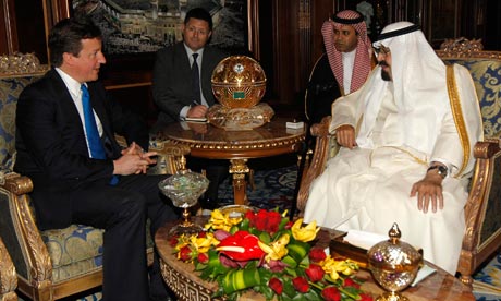 Saudi Arabia's King Abdullah meets British Prime Minister David Cameron