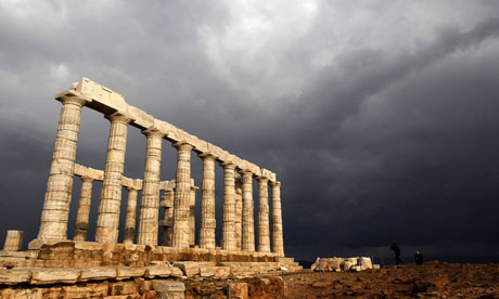 Storm clouds over the Temple of Poseidon at Cape Sounion, south of Athens