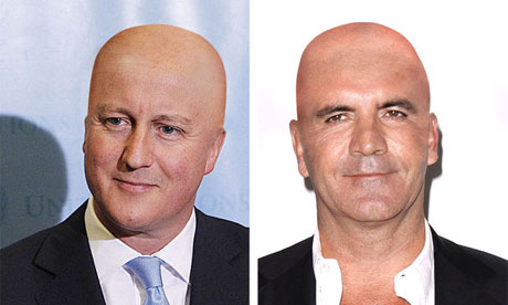 David Cameron and Simon Cowell as they would look bald.