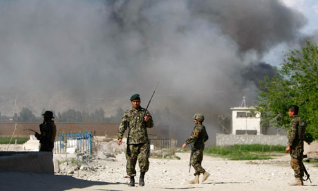 Soldiers from the Afghan National Army keep watch in Jalalabad
