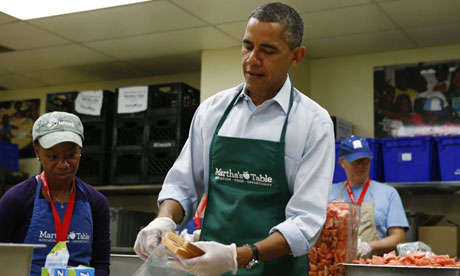 Barack Obama at a volunteer organisation in Washington on Monday