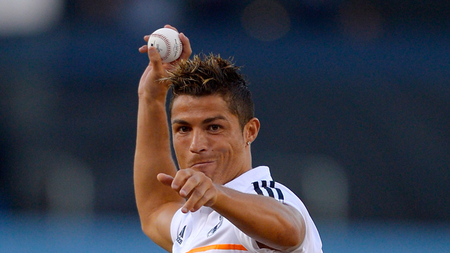 Cristiano Ronaldo throws first pitch at LA Dodgers baseball game ...