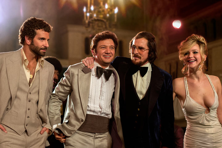 Bradley Cooper, Jeremy Renner, Christian Bale and Jennifer Lawrence in American Hustle