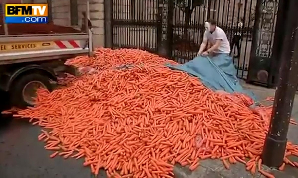 French tobacconists dump four tonnes of carrots on street in cigarette  protest | France
