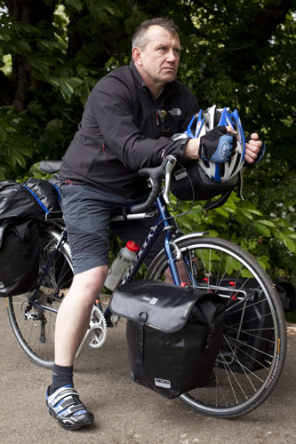 Mike Carter: Mike Carter preparing to cycle across Britain.